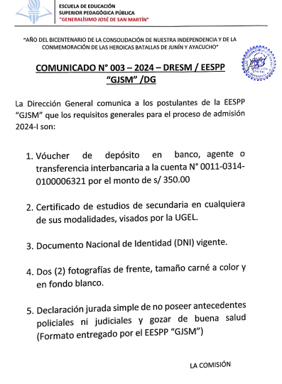 Comunicado N Requisitos Generales Para Participar Del Proceso