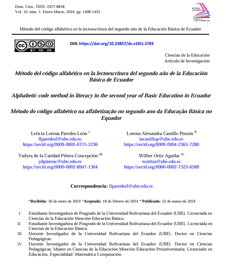 CÓDIGO ALFABÉTICO EN EL PROCESO DE ALFABETIZACIÓN INICIAL